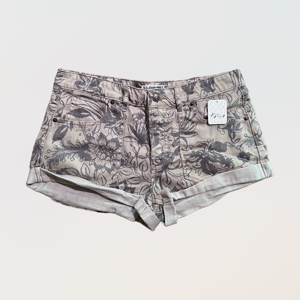 Free People We The Free Sz 28 Beginners Luck Slouch Shorts in Tan Floral Print